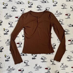 brown button long sleeve top